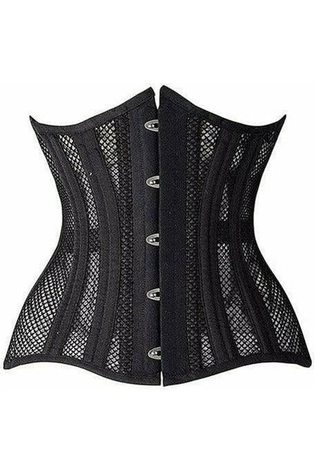 Daisy Corsets Top Drawer Black Fishnet Double Steel Boned Curvy Cut Waist Cincher Corset
