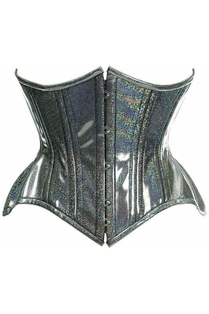 Daisy Corsets Top Drawer Black Rainbow Glitter Holo Double Steel Boned Curvy Cut Waist Cincher Corset