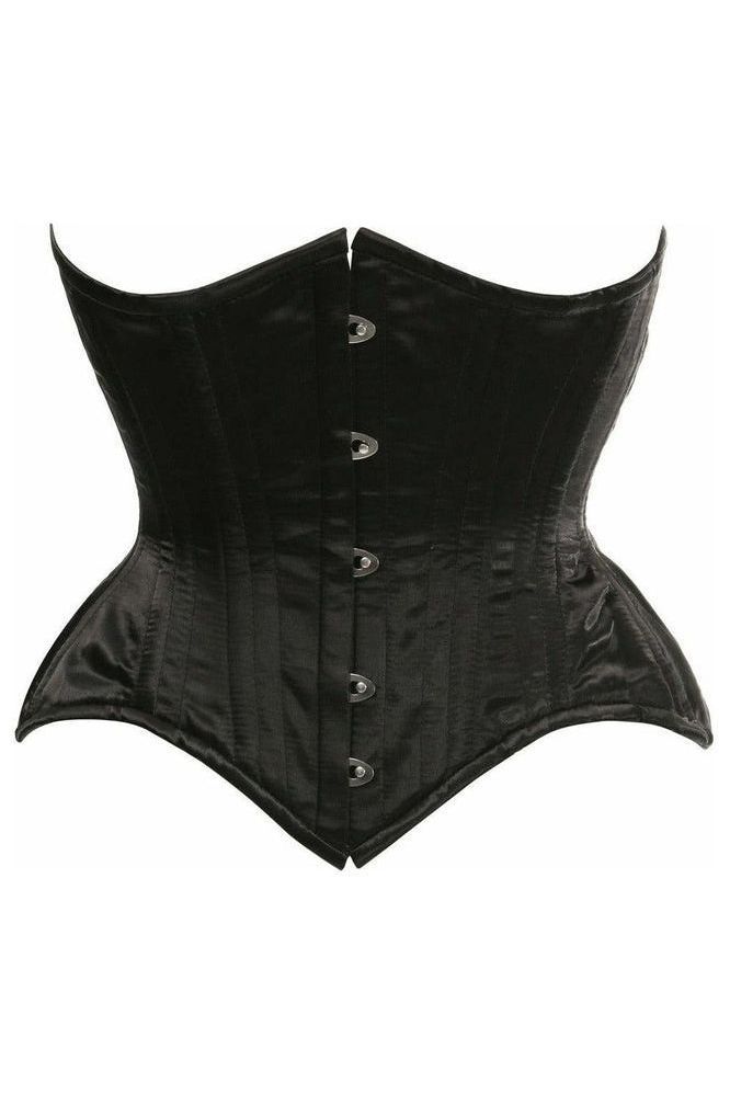 Daisy Corsets Top Drawer Black Satin Double Steel Boned Curvy Cut Waist Cincher Corset