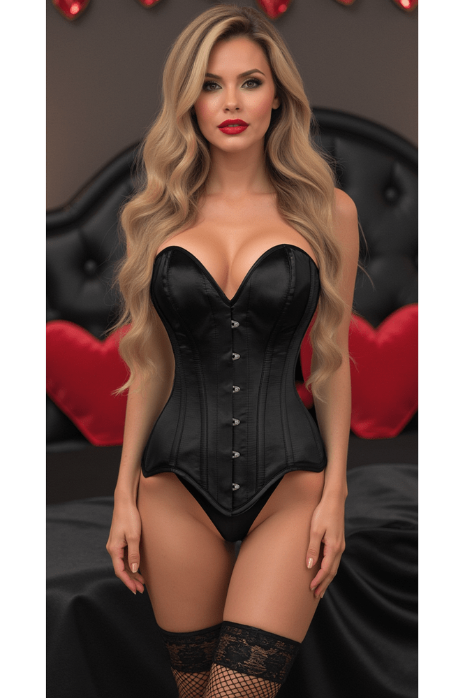 Daisy Corsets Top Drawer Black Satin Steel Boned Overbust Corset