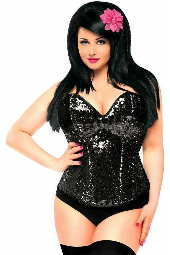 Daisy Top Drawer Black Sequin Steel Boned Corset