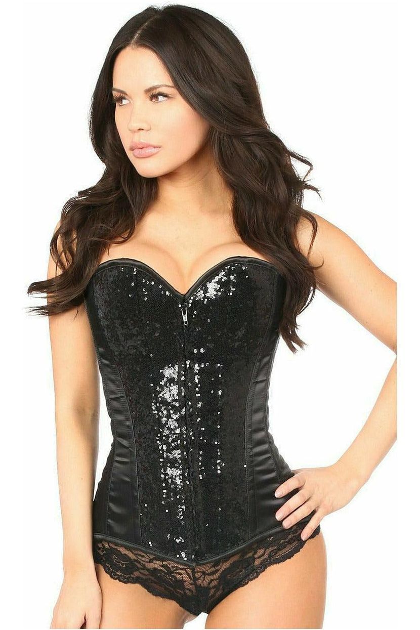 Daisy Corsets Top Drawer Black Sequin Steel Boned Corset