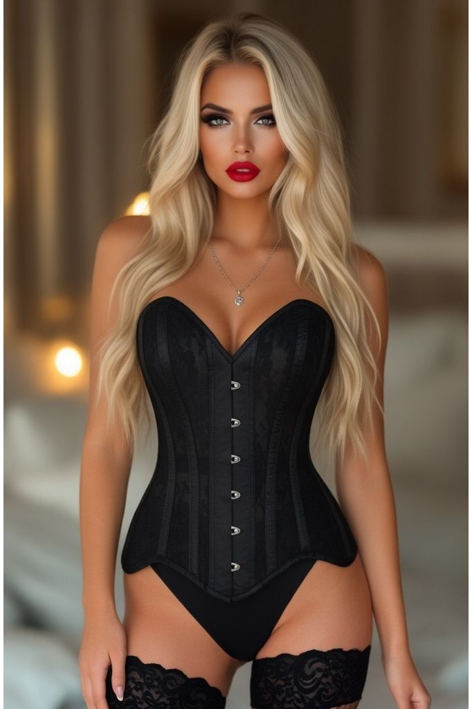 Daisy Corsets LIMITED EDITION Top Drawer Black Sheer Mesh Net & Lace Steel Boned Overbust Corset