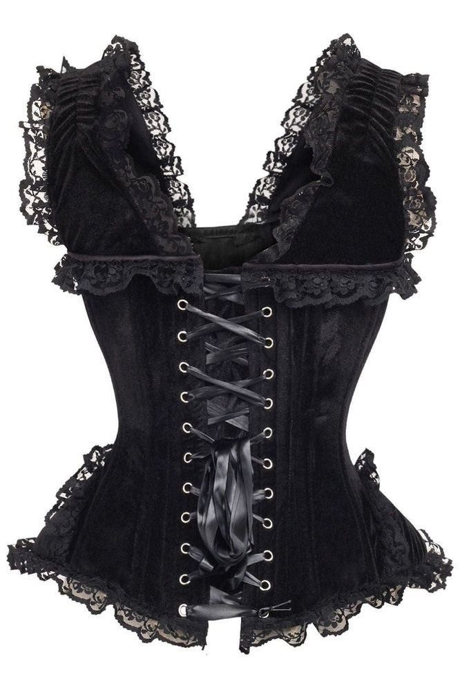 Daisy Corsets LIMITED EDITION Top Drawer Black Velvet & Lace Steel Boned Corset w/Cap Sleeves