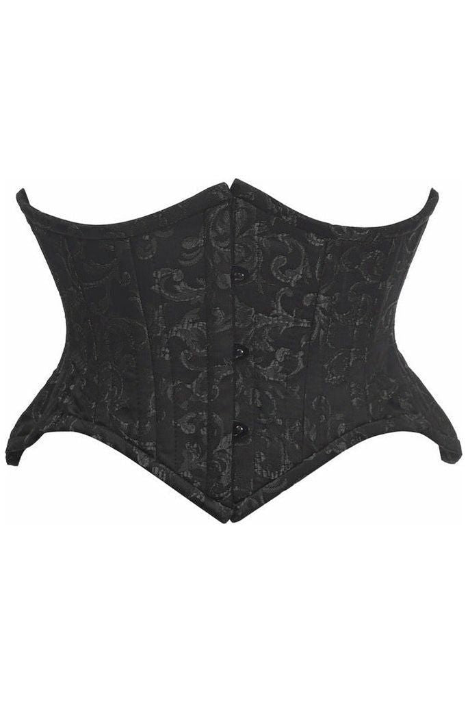 Daisy Corsets Top Drawer Black/Black Brocade Double Steel Boned Mini Cincher Corset