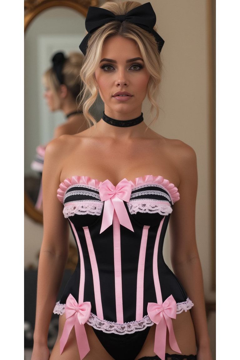 Daisy Corsets Top Drawer Black/Pink Steel Boned Burlesque Corset