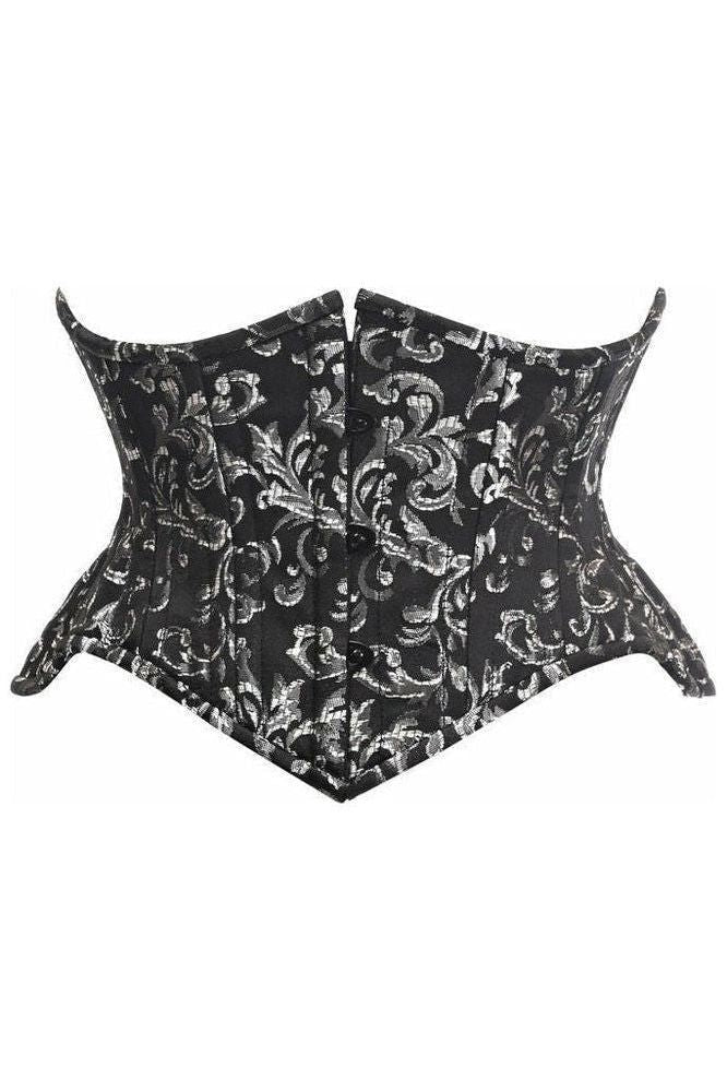 Daisy Corsets Top Drawer Black/Silver Brocade Double Steel Boned Mini Cincher Corset