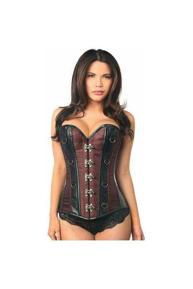 Daisy Corsets Top Drawer Brown Brocade & Faux Leather Steel Boned Corset