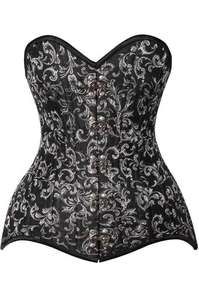 Daisy Corsets Top Drawer CURVY Black/Silver Brocade Double Steel Boned Overbust Corset
