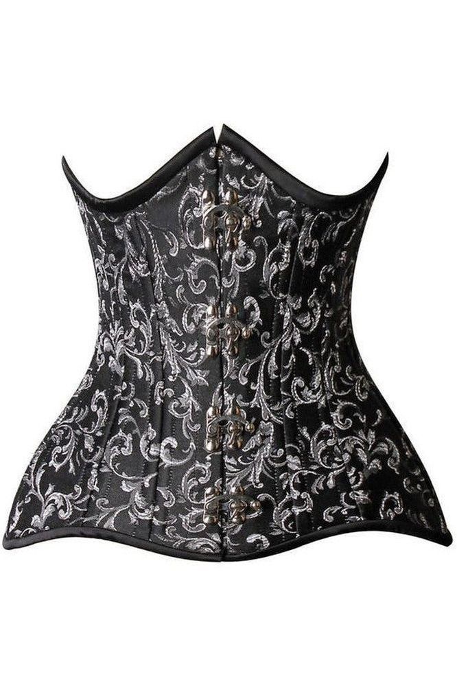 Daisy Corsets Top Drawer CURVY Black/Silver Brocade Double Steel Boned Under Bust Corset