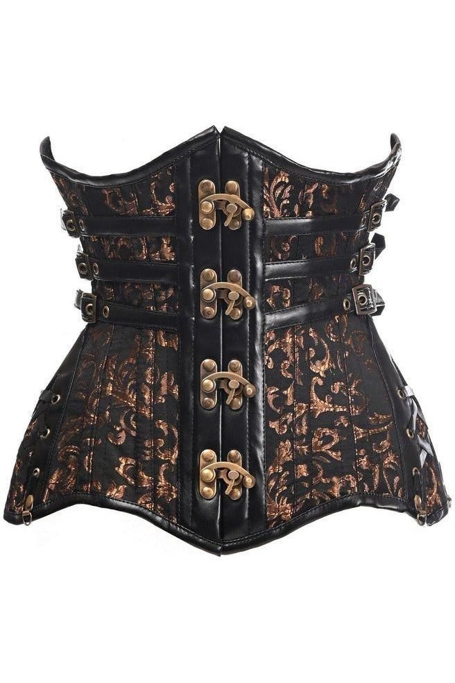 Daisy Corsets Top Drawer CURVY Steampunk Black/Brown Brocade Steel Double Boned Under Bust Corset