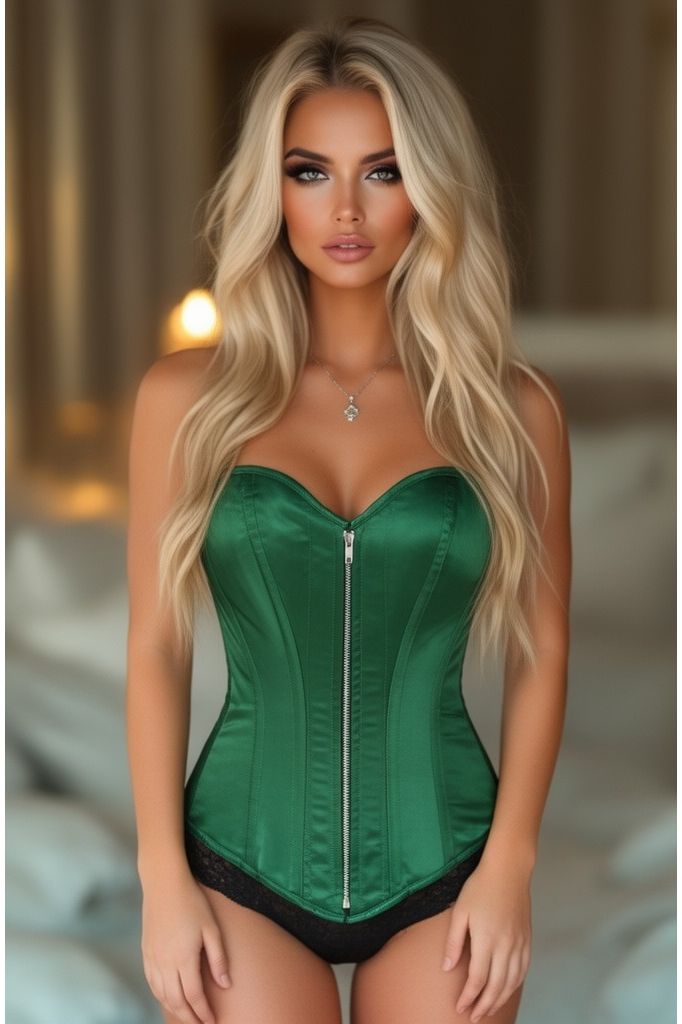 Daisy Corsets Top Drawer Dark Green Satin Steel Boned Corset
