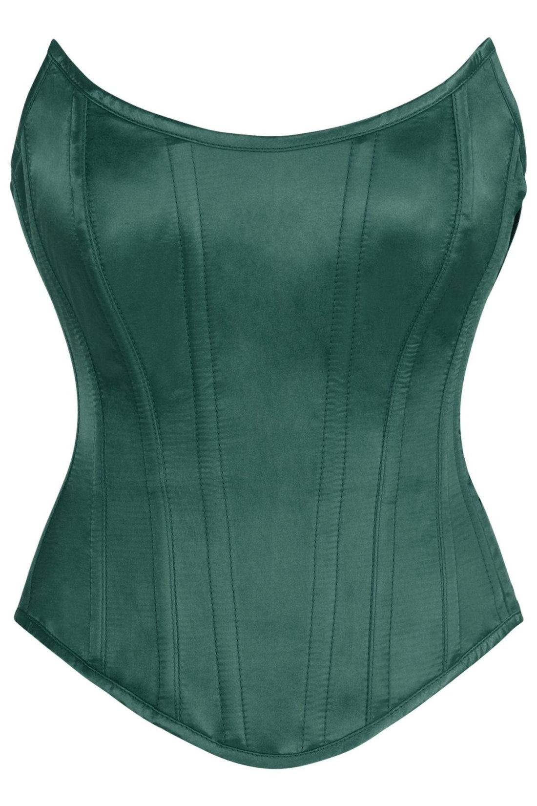 Daisy Corsets Top Drawer Dark Green Satin Steel Boned Overbust Corset w/Side Zipper