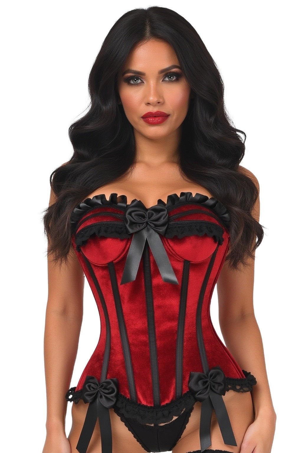 Daisy Corsets Top Drawer Dark Red Velvet Steel Boned Burlesque Corset