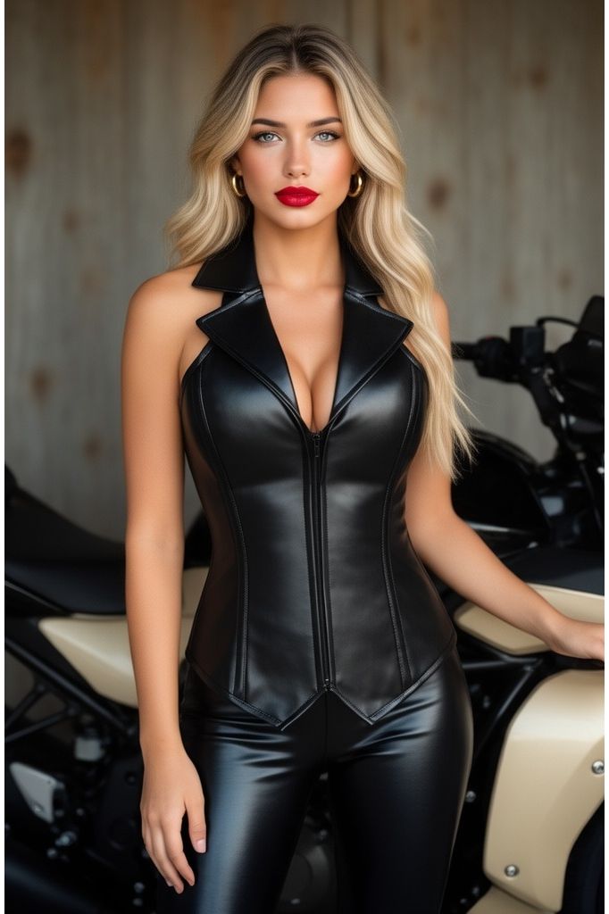 Daisy Corsets Top Drawer Faux Leather Collared Steel Boned Corset