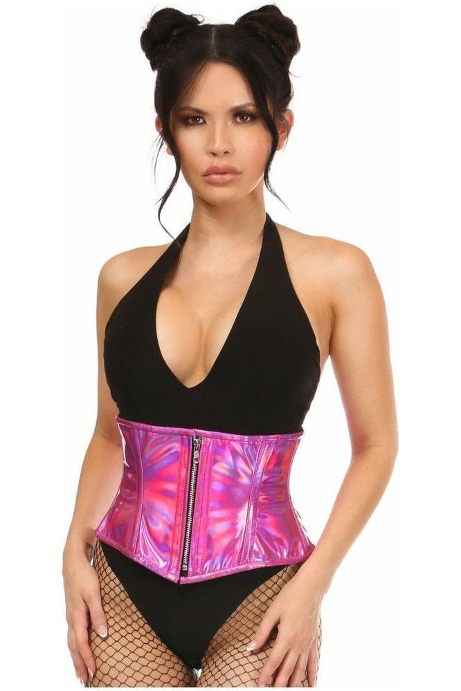 Daisy Corsets Top Drawer Fuchsia Holo Steel Boned Mini Cincher