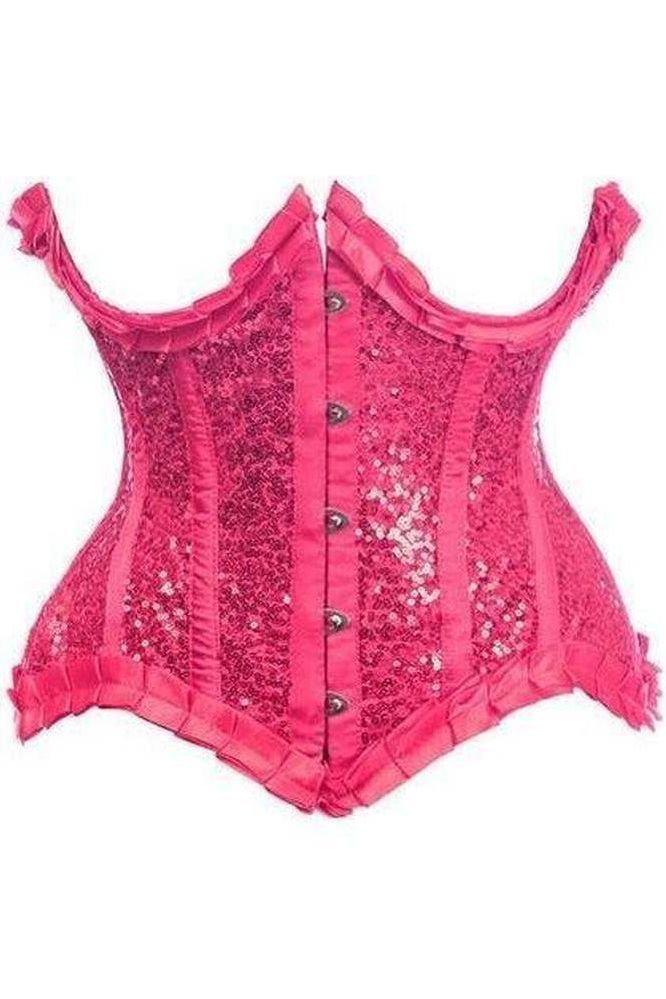 Daisy Corsets Top Drawer Fuchsia Satin & Sequin Underwire Curvy Cut Steel Boned Waist Cincher Corset