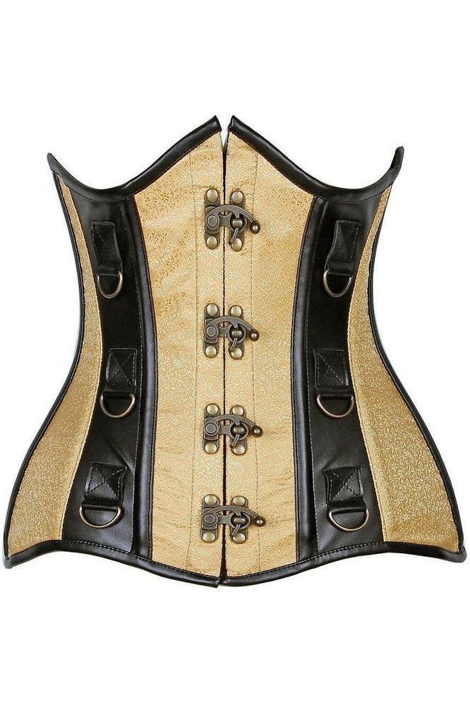 Daisy Corsets Top Drawer Gold Brocade & Faux Leather Steel Boned Under Bust Corset