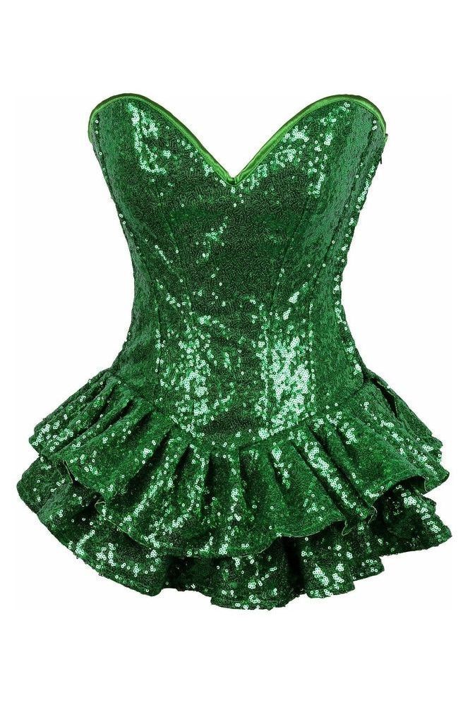 Daisy Corsets Top Drawer Green Sequin Steel Boned Mini Corset Dress