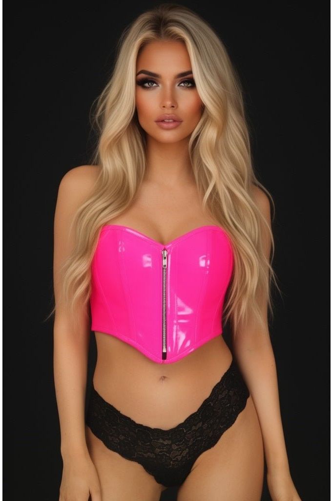 Daisy Corsets Top Drawer Hot Pink Patent Bustier Top w/Zipper
