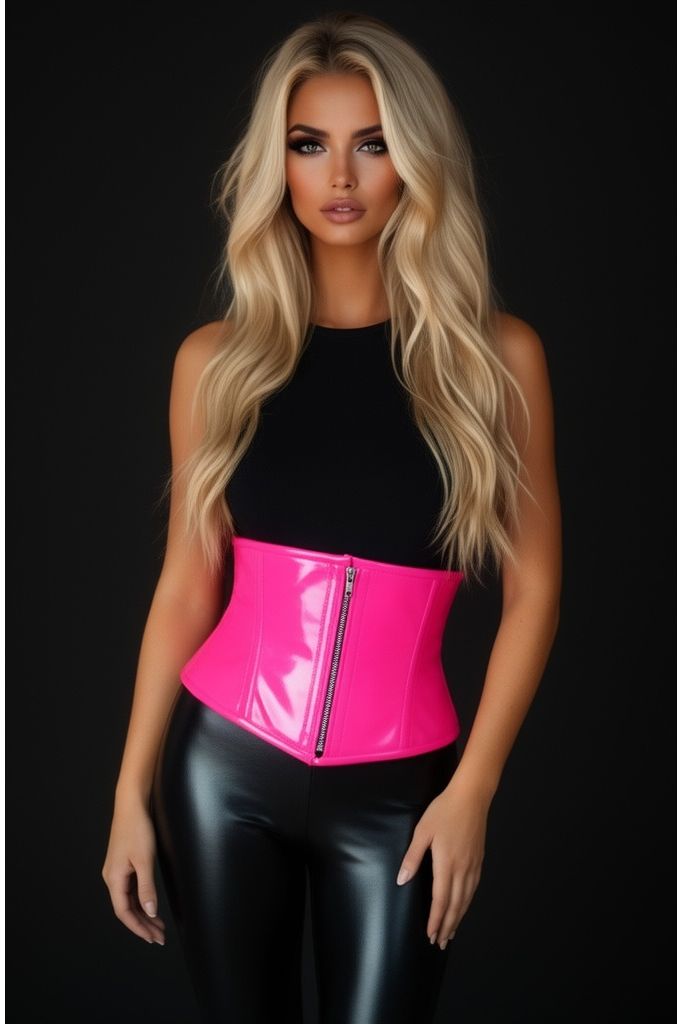 Daisy Corsets Top Drawer Hot Pink Patent Steel Boned Mini Cincher