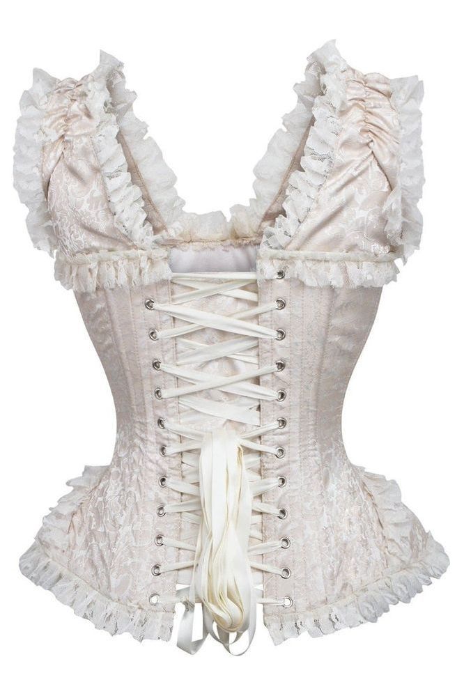Daisy Corsets LIMITED EDITION Top Drawer Ivory Brocade & Lace Steel Boned Corset w/Cap Sleeves