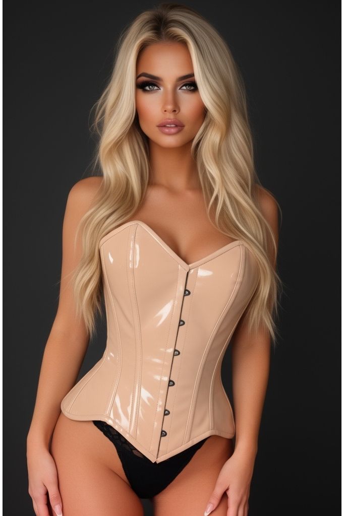 Daisy Corsets Top Drawer Nude Patent Steel Boned Overbust Corset