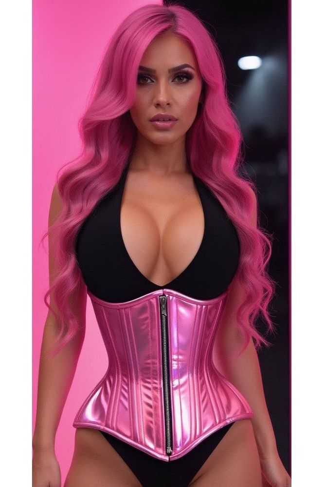 Daisy Corsets Top Drawer Pink Holo Double Steel Boned Underbust Waist Cincher Corset