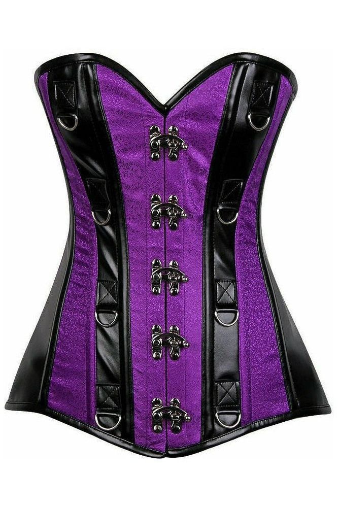Daisy Corsets Top Drawer Purple Brocade & Faux Leather Steel Boned Corset