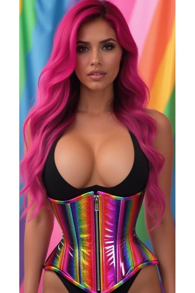 Daisy Corsets Top Drawer Rainbow Glitter Double Steel Boned Underbust Waist Cincher Corset