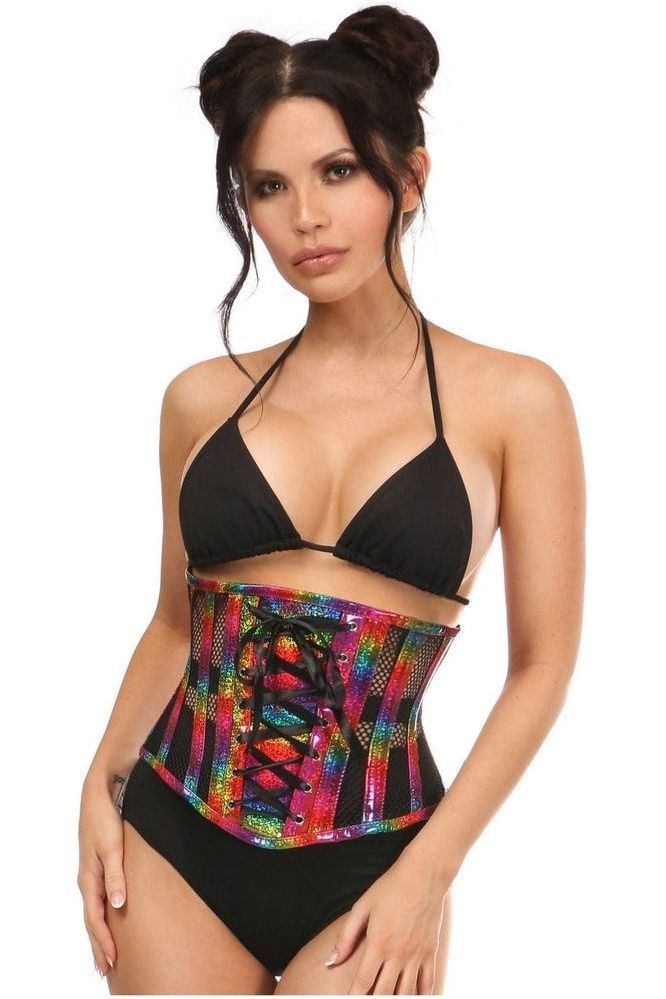 Daisy Corsets Top Drawer Rainbow Glitter PVC Steel Boned Underbust Corset w/Lace-Up Front
