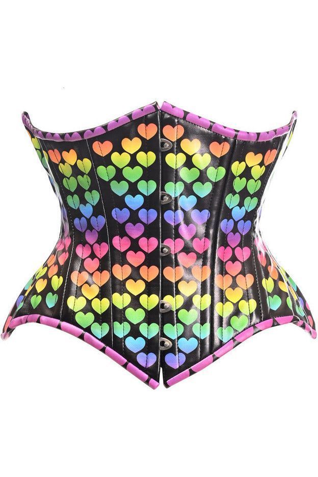 Daisy Corsets Top Drawer Rainbow Hearts Double Steel Boned Curvy Cut Underbust Cincher Corset