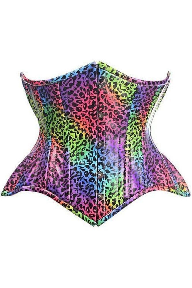 Daisy Corsets Top Drawer Rainbow Leopard Print Double Steel Boned Curvy Cut Underbust Cincher Corset