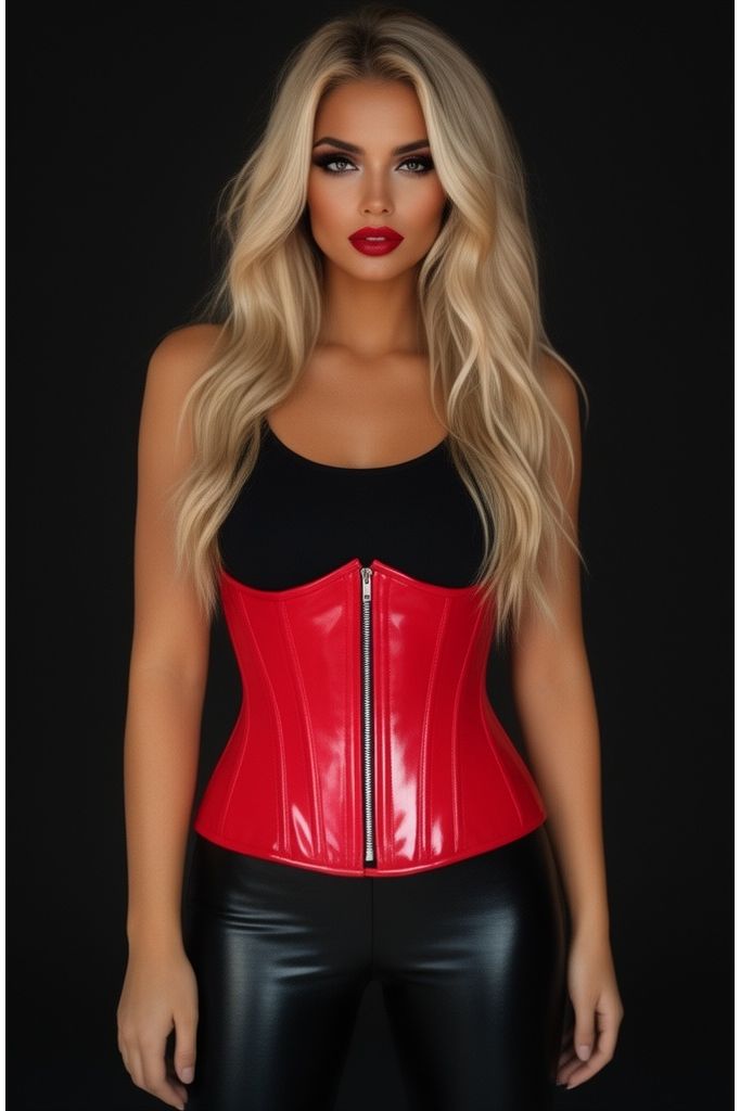 Daisy Corsets Top Drawer Red Patent PVC Steel Boned Under Bust Corset