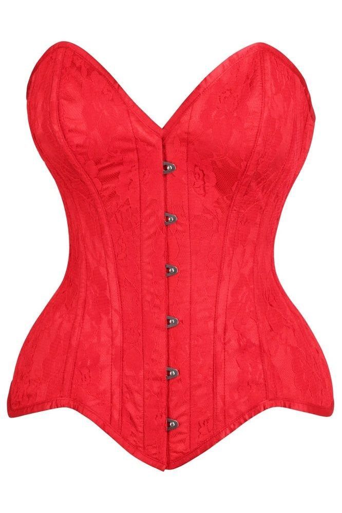 Top Drawer Red Satin w/Red Lace Overlay Steel Boned Overbust Corset - Daisy Corsets