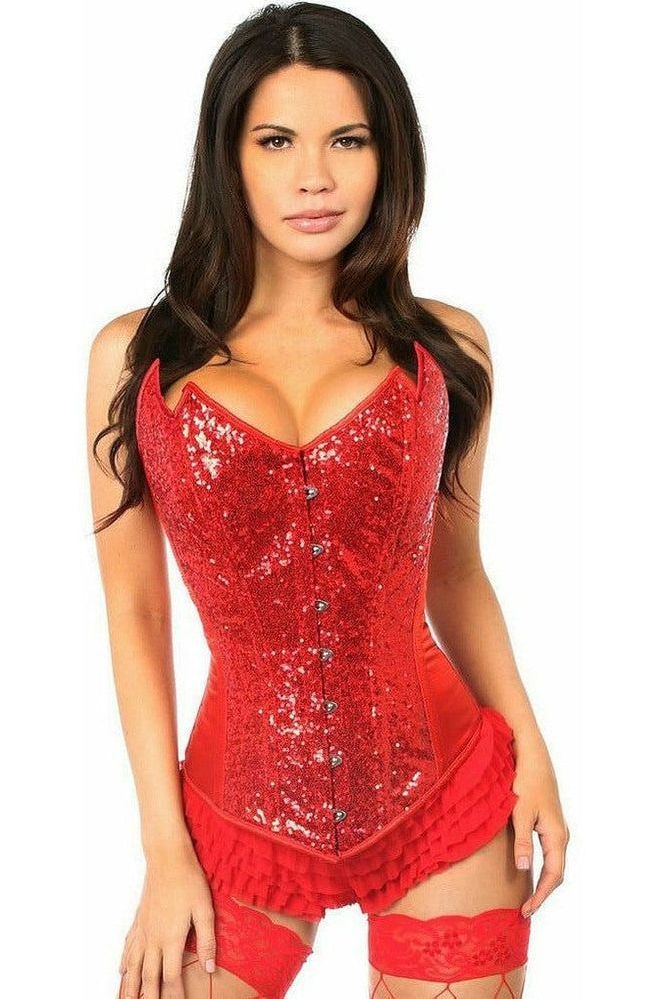Daisy Top Drawer Red Sequin Pointed Top Steel Boned Corset