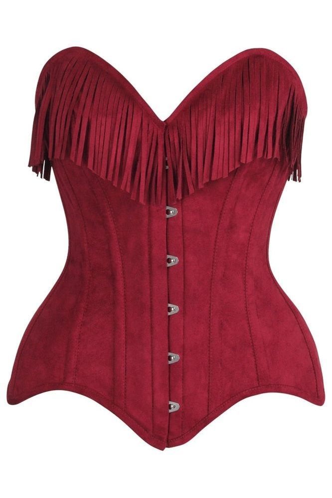Top Drawer Suede Steel Boned Overbust Corset w/Fringe