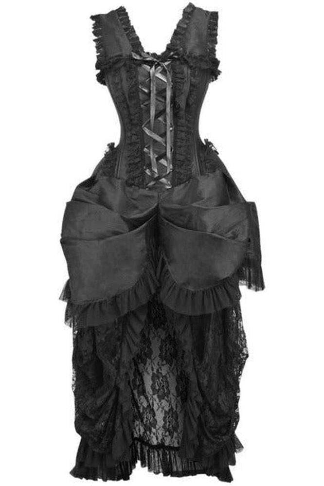 Daisy Corsets Top Drawer Steel Boned Black Lace Victorian Bustle Corset Dress