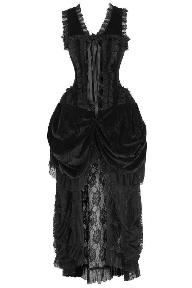 Daisy Corsets Top Drawer Steel Boned Black Velvet Victorian Bustle Corset Dress