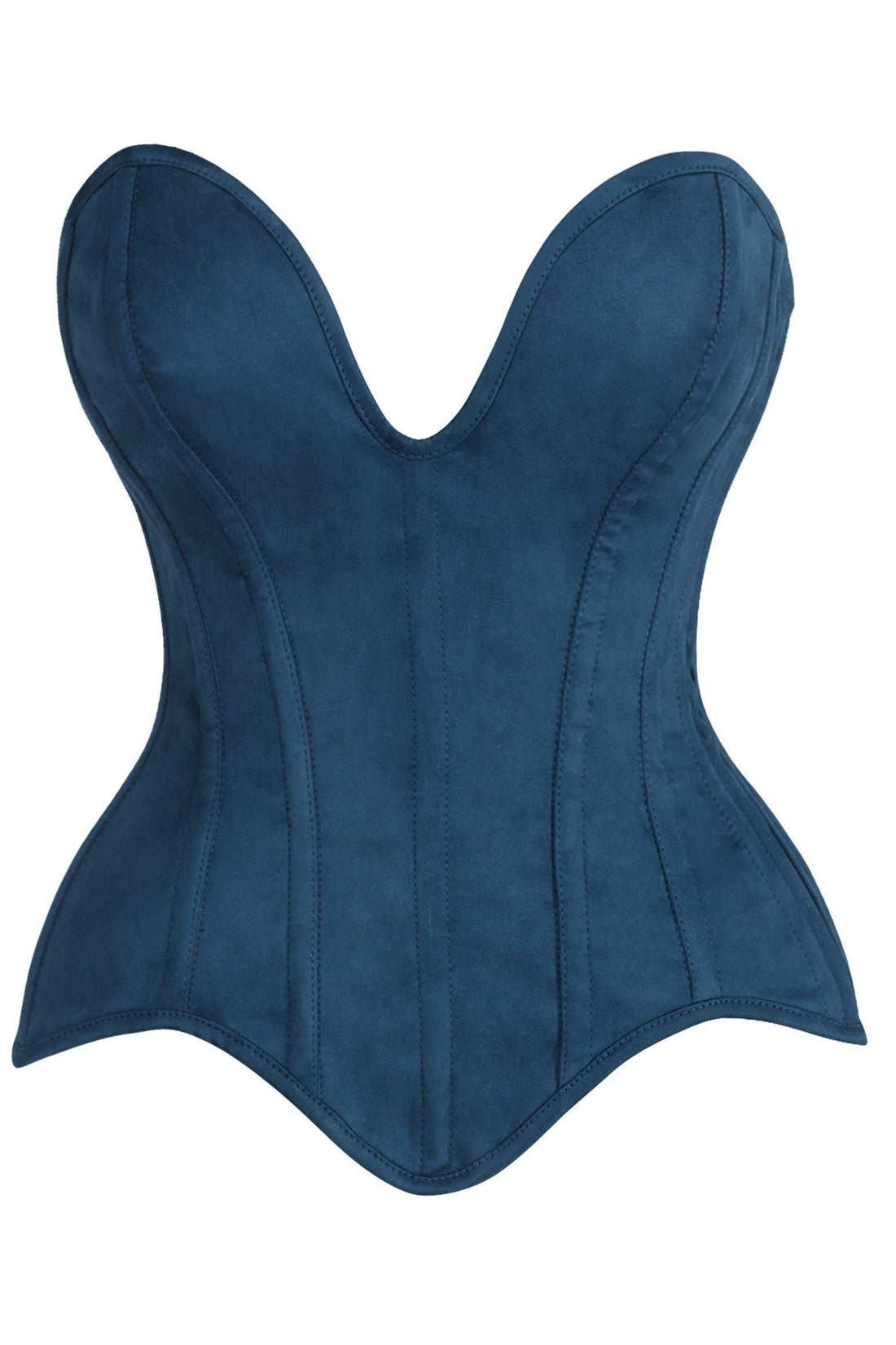 Daisy Corsets Top Drawer Steel Boned Blue Suede Deep Plunge Overbust Corset Top