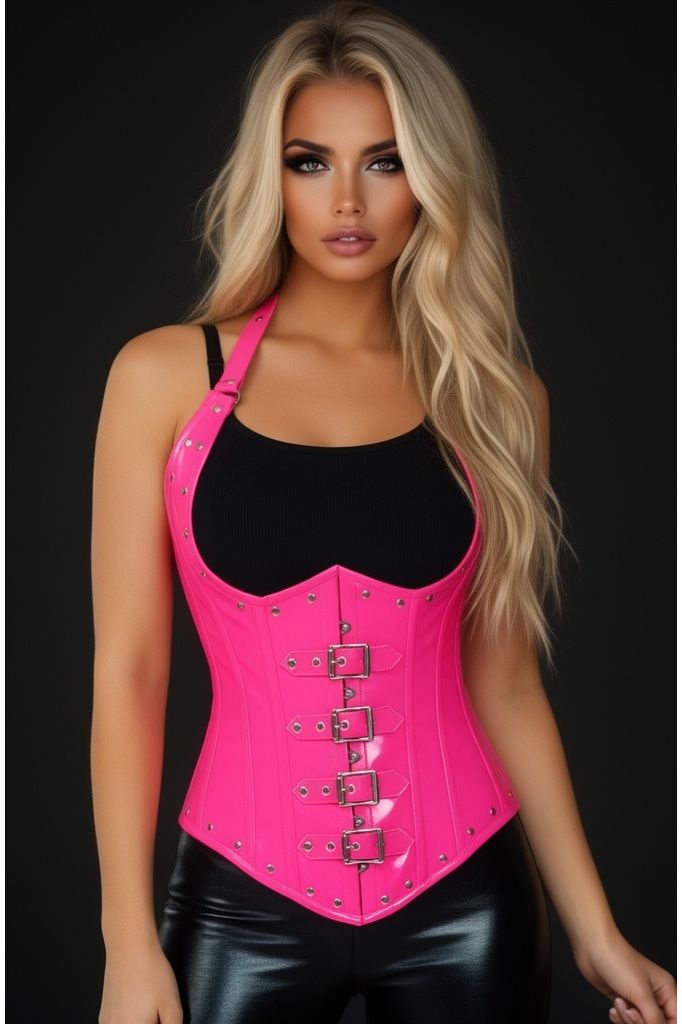 Daisy Corsets Top Drawer Steel Boned Hot Pink Patent PVC Vinyl Underbust Corset Top