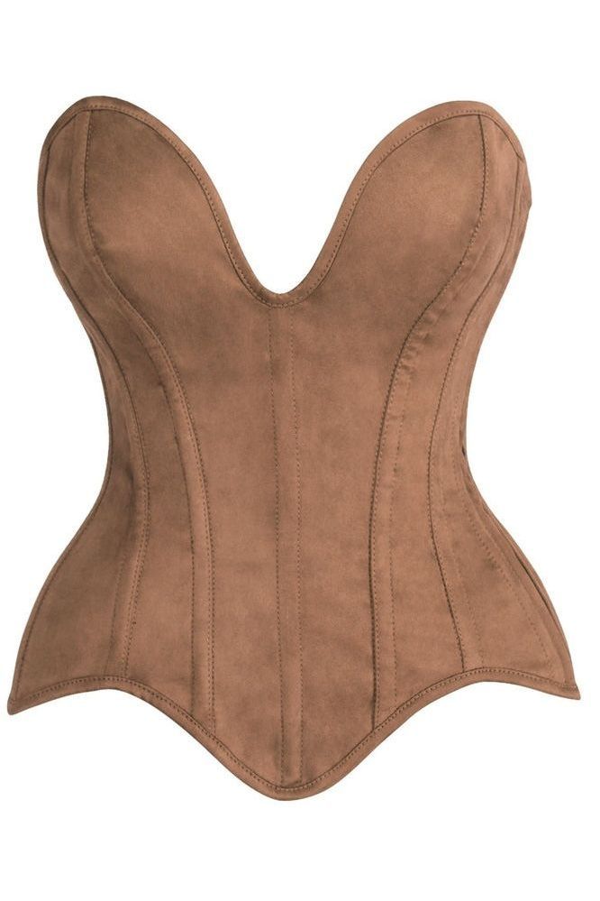 Daisy Corsets Top Drawer Steel Boned Tan Suede Deep Plunge Overbust Corset Top