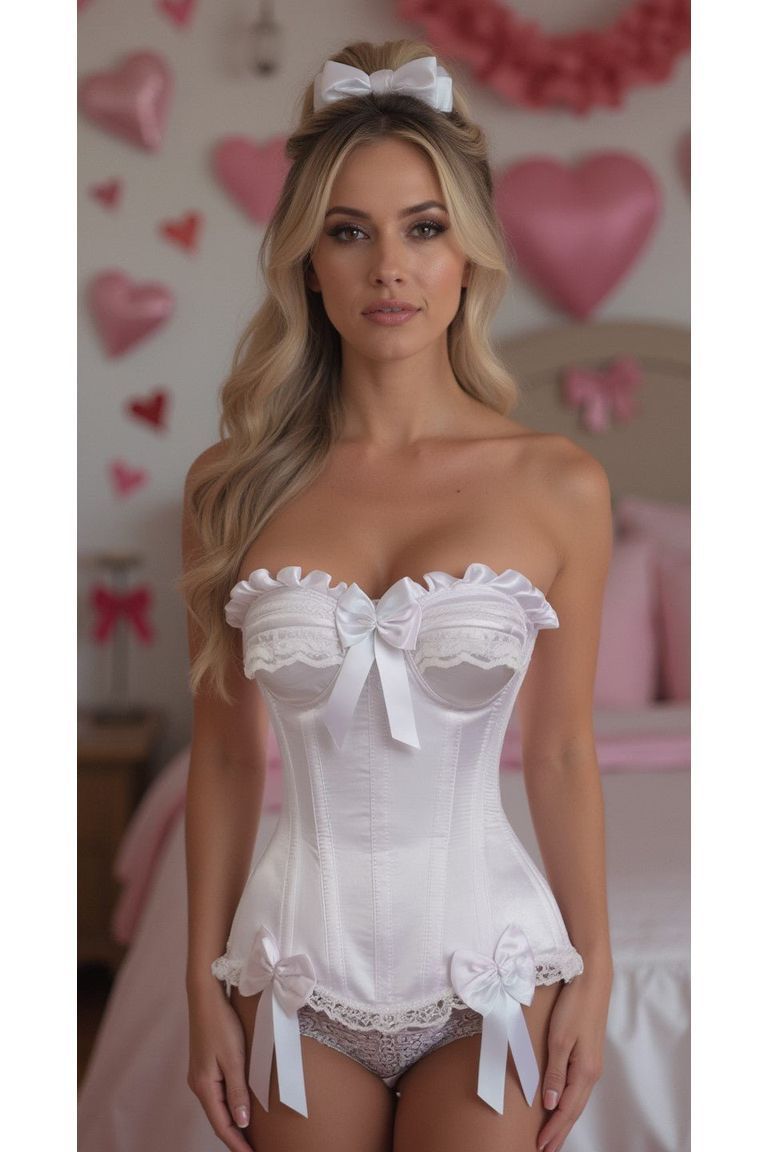 Daisy Corsets Top Drawer White Satin Steel Boned Burlesque Corset