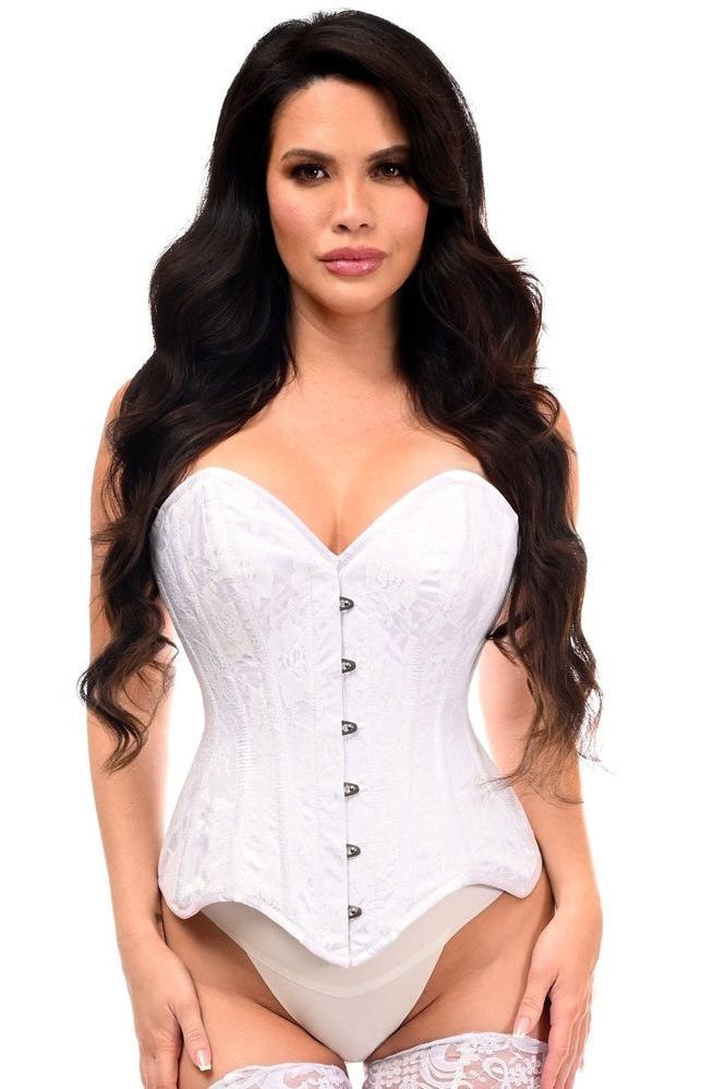 Daisy Corsets Top Drawer White Satin w/White Lace Overlay Steel Boned Overbust Corset