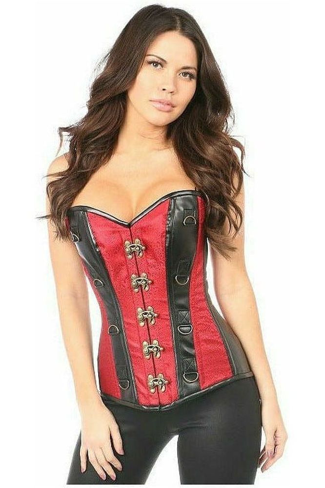 Daisy Corsets Top Drawer Wine Brocade & Faux Leather Steel Boned Corset