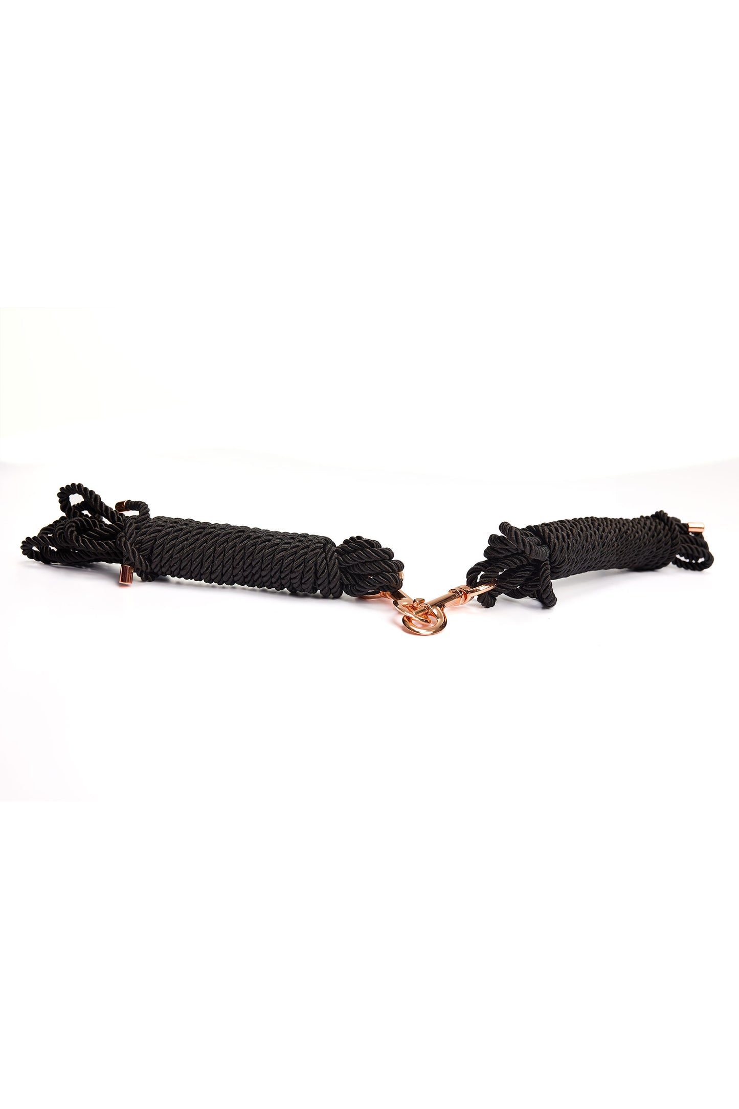 Coquette Pleasure Black Silky Smooth Rope Set Rose Gold Metal