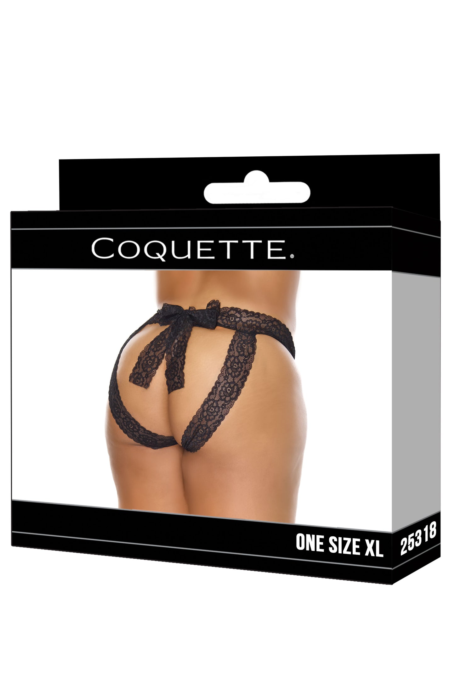 Coquette Holiday Crotchless Panty with Pretty Lace Bow Black