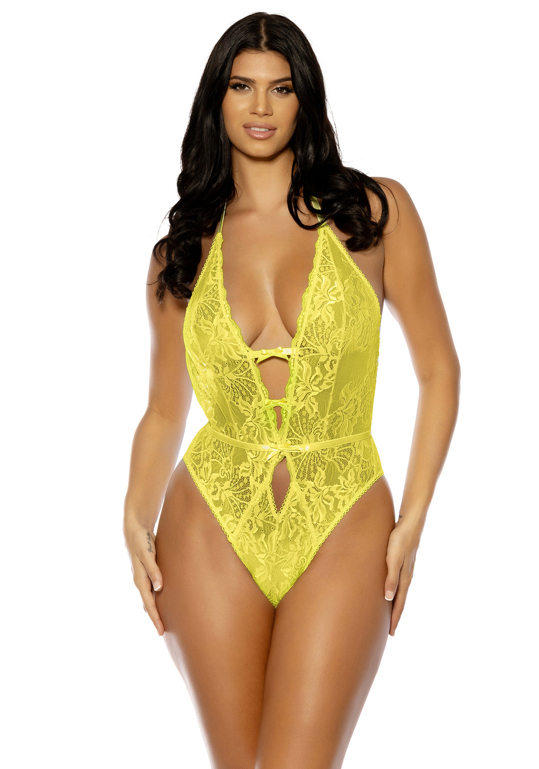 Oh la la Cheri Lauren Soft Cup Lace Teddy Open Evening Primrose
