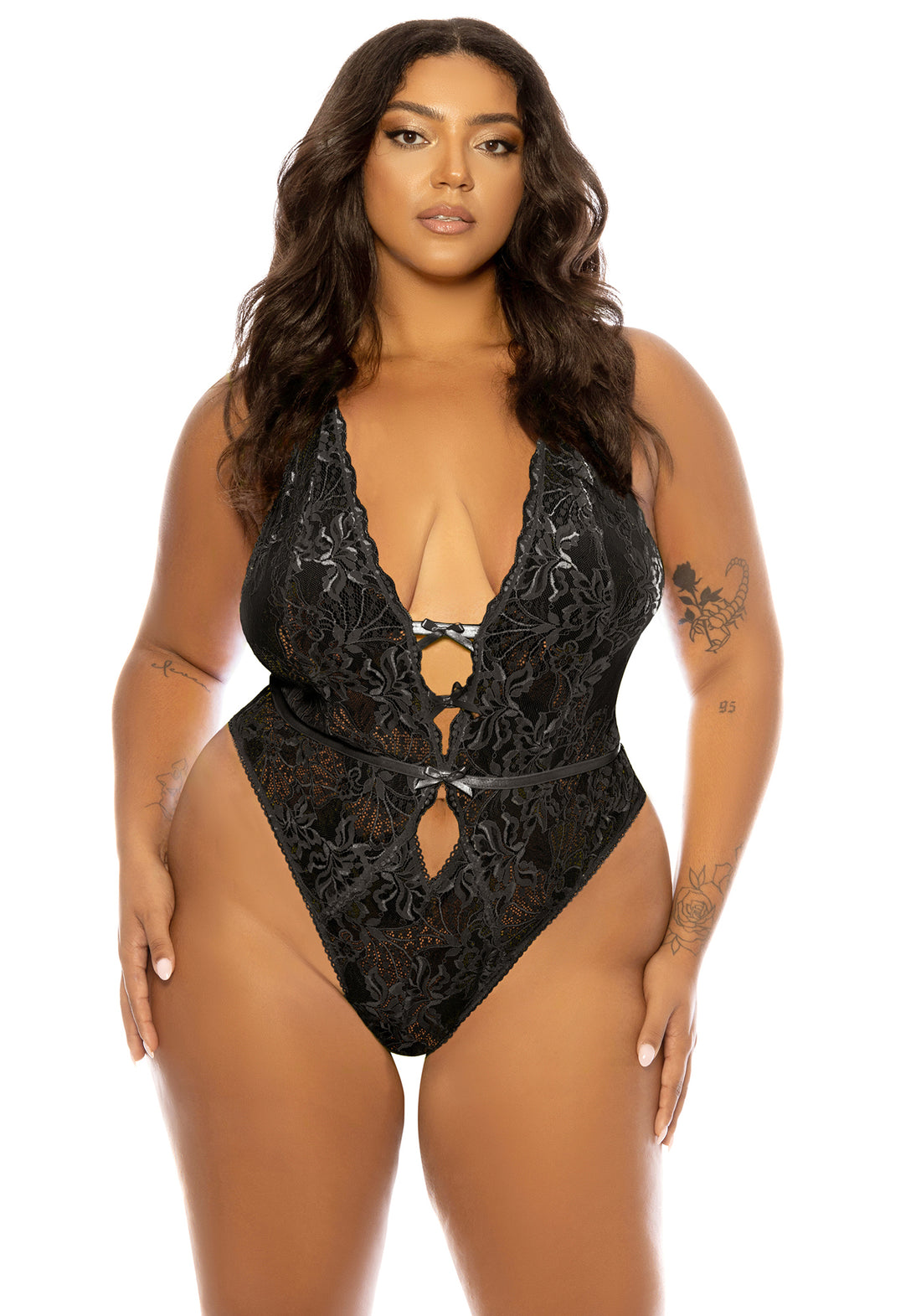 Oh la la Cheri Queen Lauren Soft Cup Lace Teddy Open Black