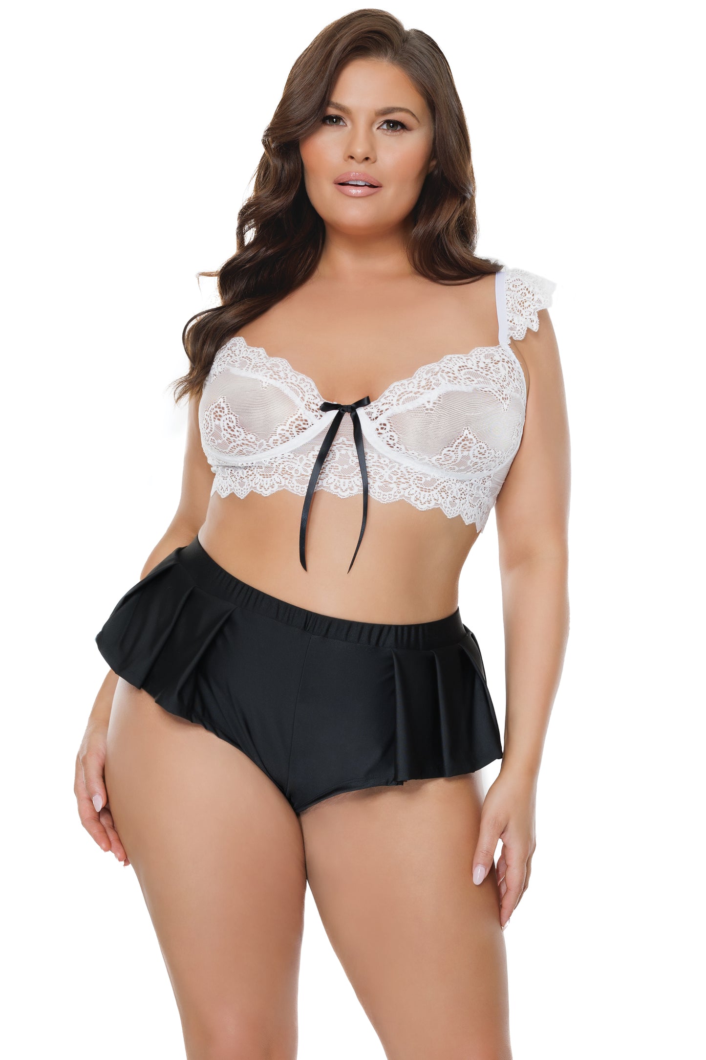 Coquette Diva Lingerie Sleep Crop Top and Shorts Set Black/White